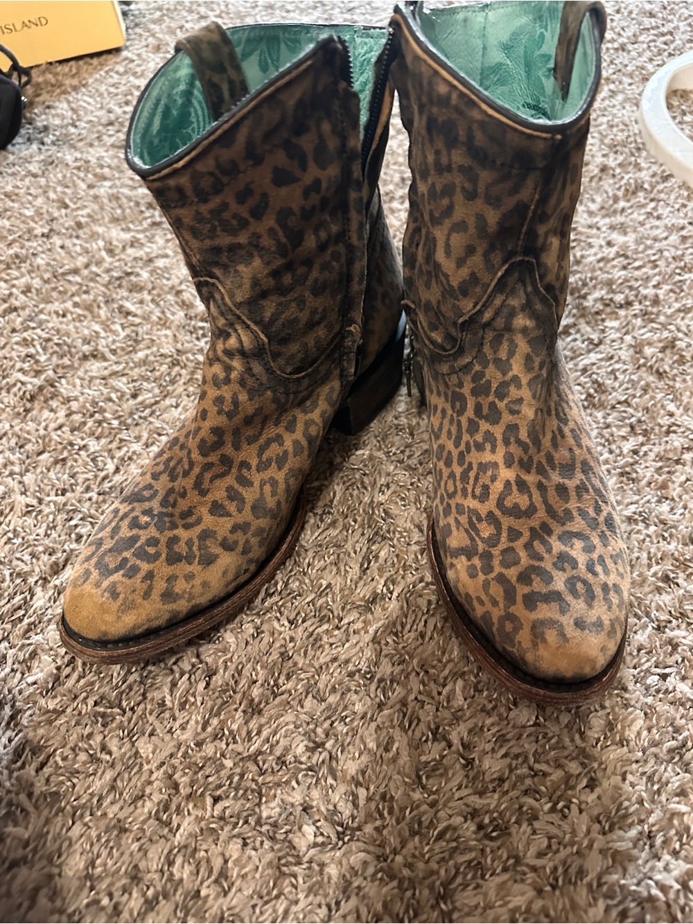 Leopard Print Suede Combat Boots in Brown